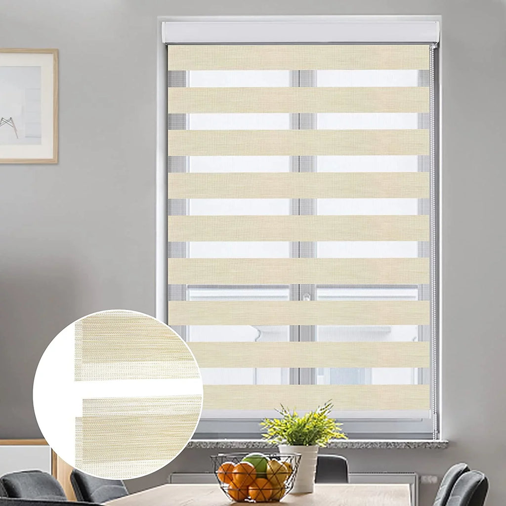 Shades L, Control Cover, 72" LUCKUP Zebra Light Dual Treatments with W Beige and for Sheer Windows, Shades 29" Blinds Day Night, Layer Roller for Blinds Window Striped Valance x