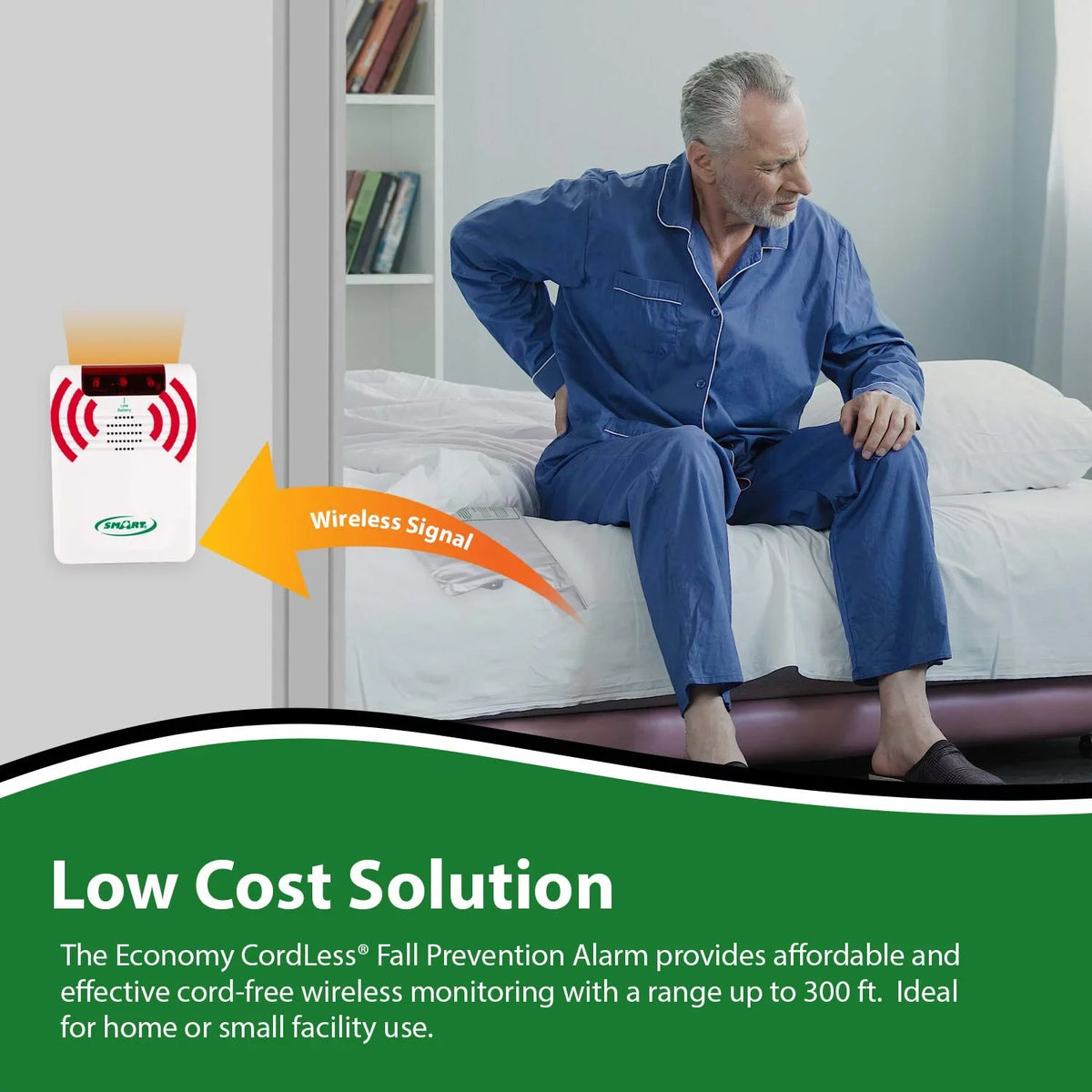 Exit Sensing Pad Monitoring While Falls 2 Piece System and Cordless Smart Caregiver Wandering Prevent Bed - Unattended, with Set Pressure Bed Help Alarm