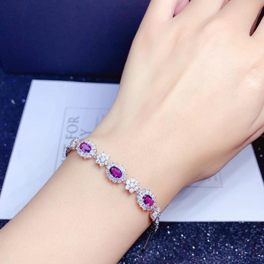 Sterling Bracelet Luxury Gold Natural Silver S925 Plated Light Women Amethyst Inlaid 18k
