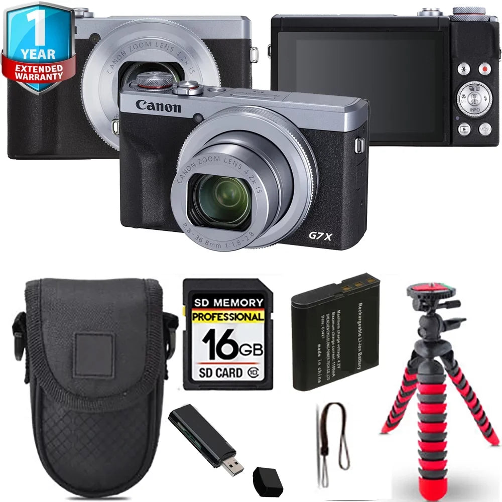 Canon PowerShot Tripod 1 Case+ X Yr + Camera Spider G7 Mark III (Silver) + Warranty Digital