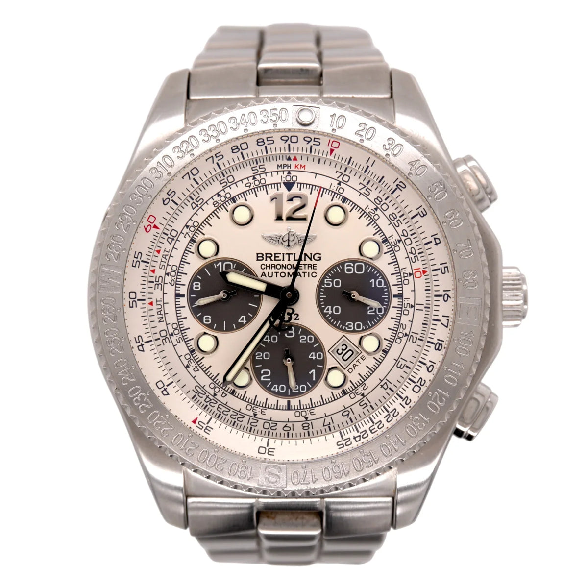 BREITLING Chronograph 44mm Watch Automatic White B-2 Dial Men's A42362 Steel