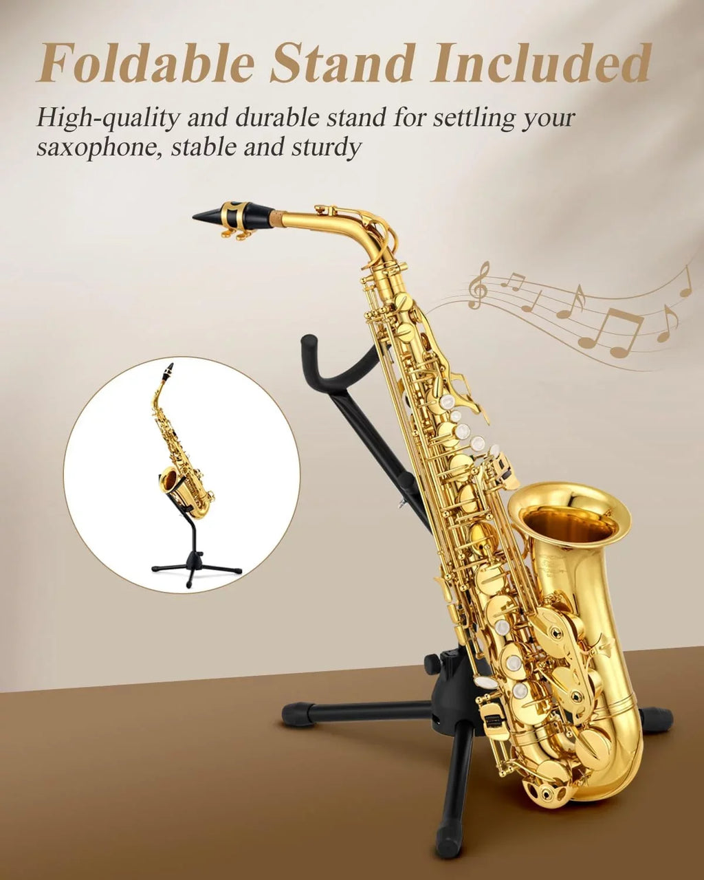 Saxophone Kit Orchestra Flat Instruments Gold Student Sax Stand AS-II Band Alto with Beginner Lacquer School Full Eastar E