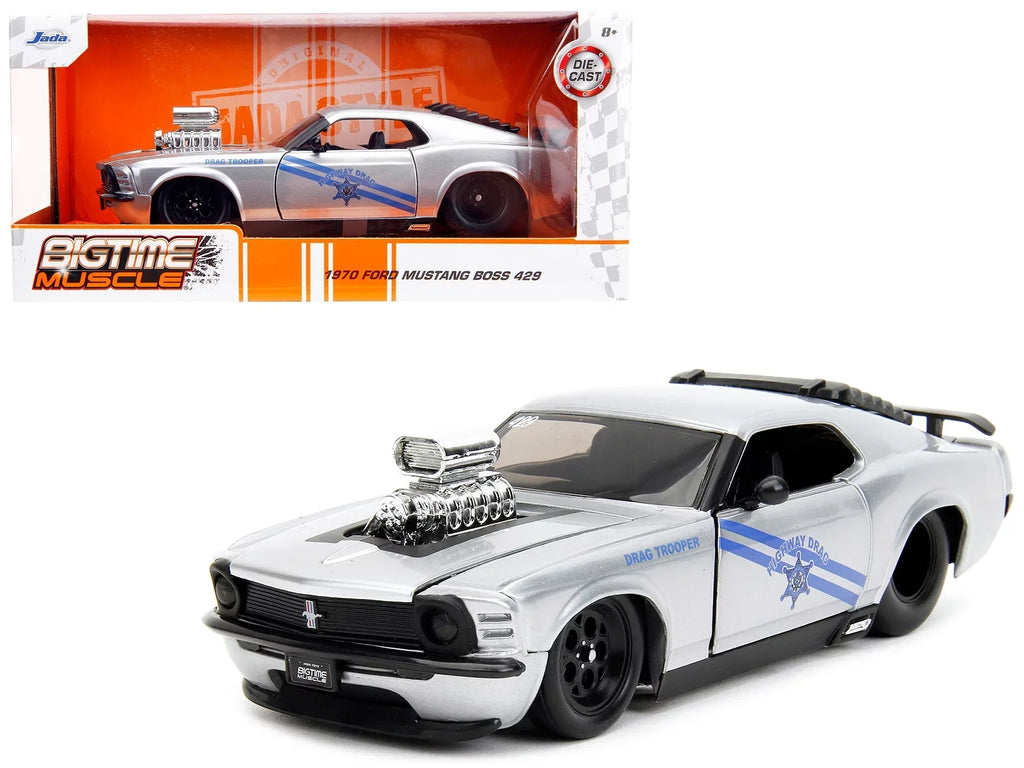 Car Drag by Boss Mustang Muscle Model Metallic Trooper Highway Diecast 429 1970 Silver Series 1/24 Drag Jada Ford Bigtime -