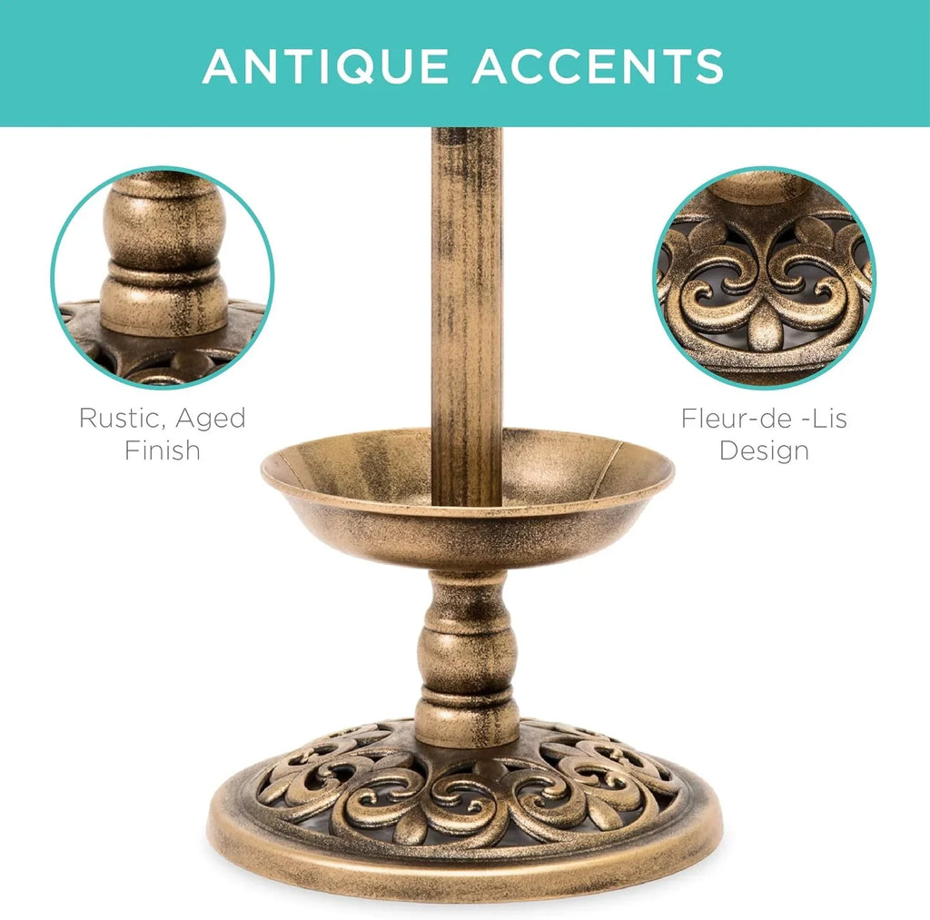 Bath Accents Lighted Garden Bronze Pedestal Integrated Panel, Solar Fountain Outdoor For W/Planter, Lawn, Scroll Decoration -