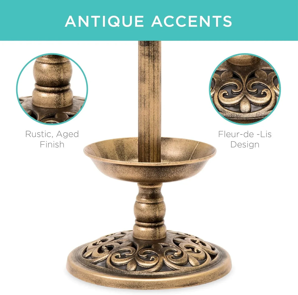 Bath Accents Lighted Garden Bronze Pedestal Integrated Panel, Solar Fountain Outdoor For W/Planter, Lawn, Scroll Decoration -