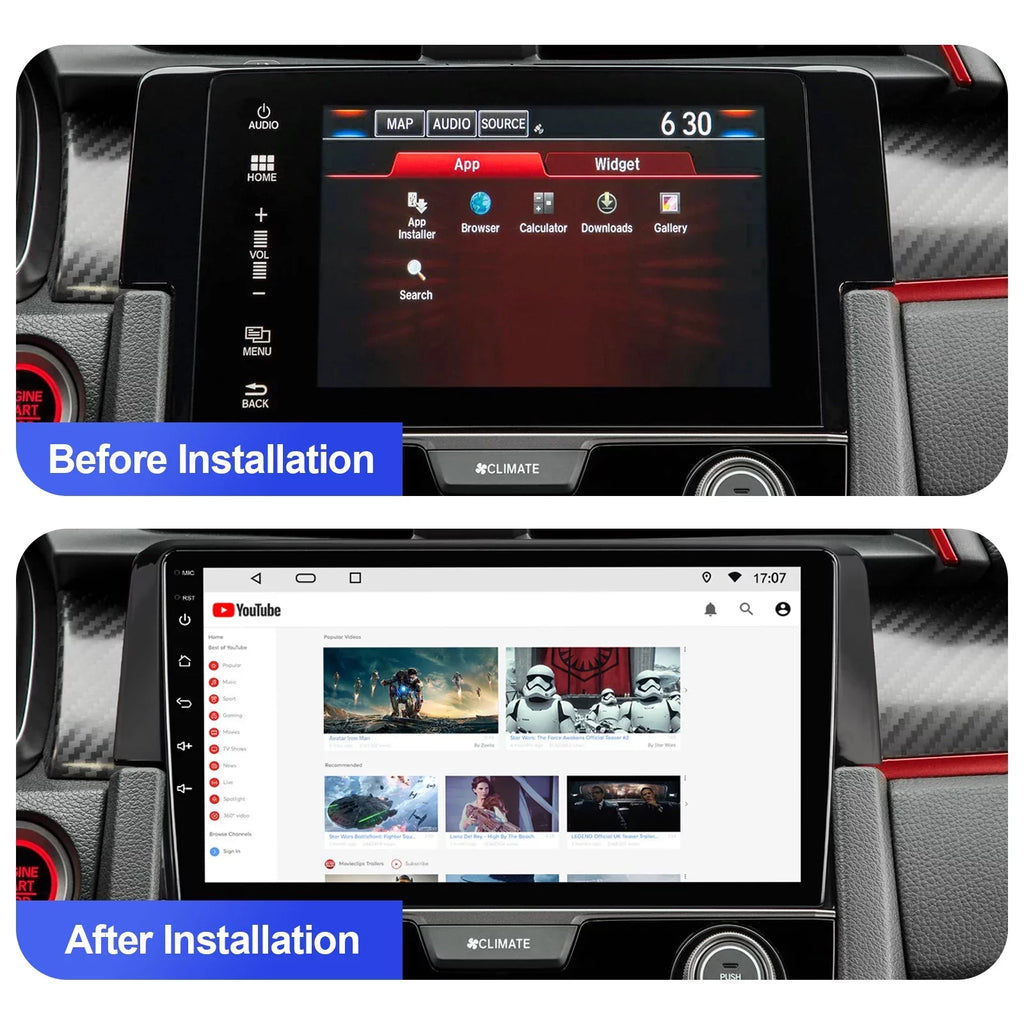Android Carplay/Android Din Radio with Honda Double Inch 2016-2020 Civic for Wireless Car SWC Built-in Auto Backup Camera 9 6+128G Touchscreen 12 Stereo AUX-in