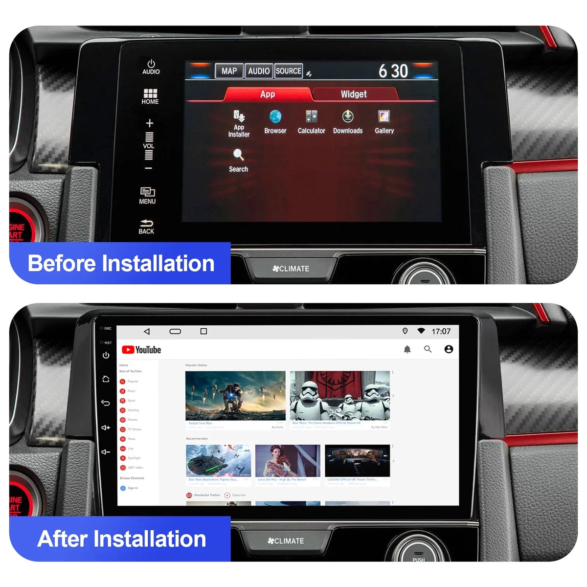 Android Carplay/Android Din Radio with Honda Double Inch 2016-2020 Civic for Wireless Car SWC Built-in Auto Backup Camera 9 6+128G Touchscreen 12 Stereo AUX-in