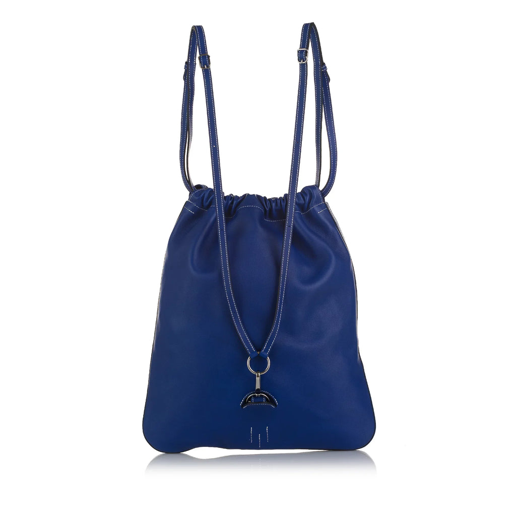 Cheri Hermès Backpack New) Authenticated Leather (Like Blue Pre-Owned Unisex Calf Bridado