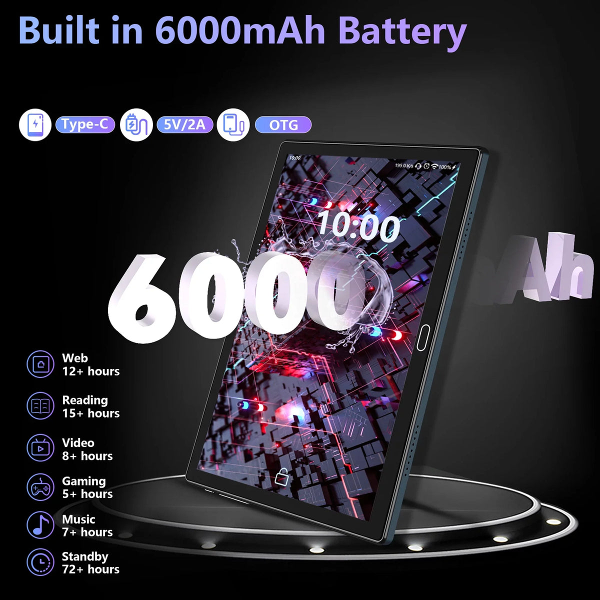 Tablets,64GB 1 Camera,Wi-Fi,Bluetooth,GPS,Black with 128GB Android 11,Tablet 1.6GHz 2 ),6000mAh 4G Octa-Core PC,Dual Keyboard,10 in to inch Tablet Battery,Latest ROM(up Expand Cellular