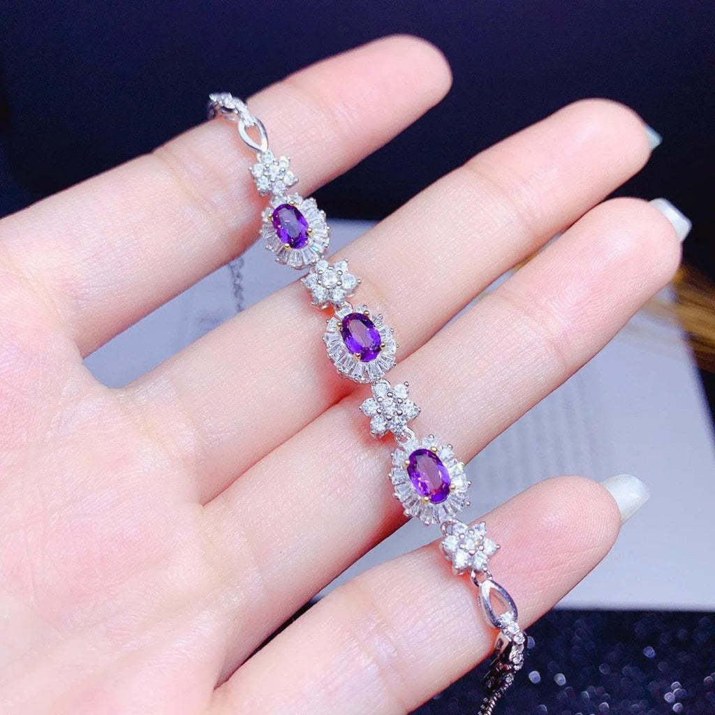 Sterling Bracelet Luxury Gold Natural Silver S925 Plated Light Women Amethyst Inlaid 18k