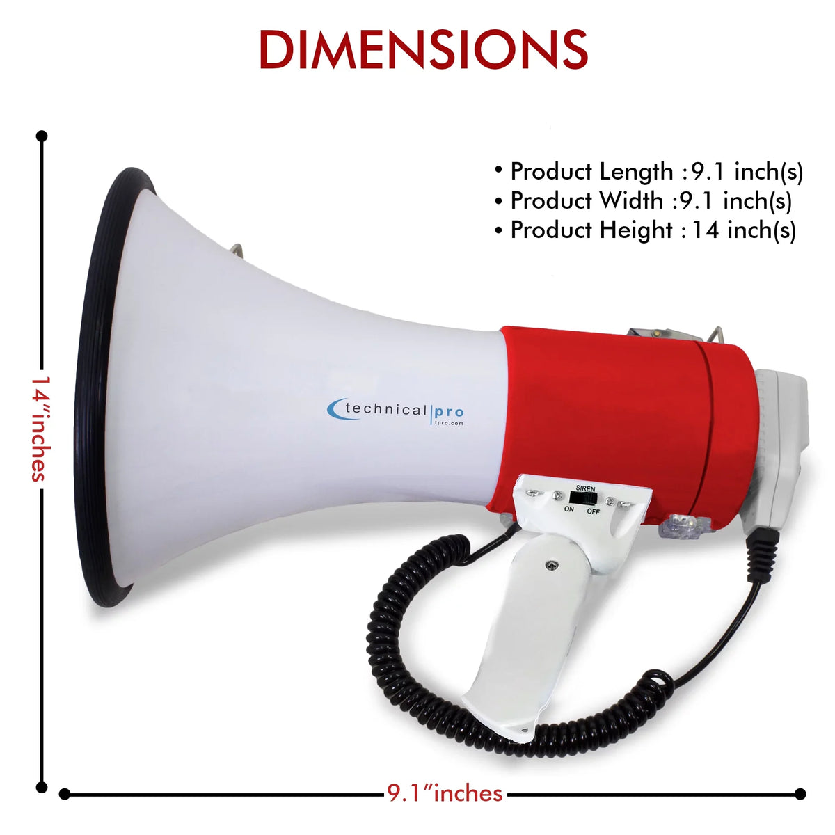 Microphone, Lightweight Detachable - Red Outdoor w/ Pro PA Portable Detachable Strap Bullhorn Speaker Professional Cheer Technical Siren, Voice And for Police 75-Watt leading Megaphone