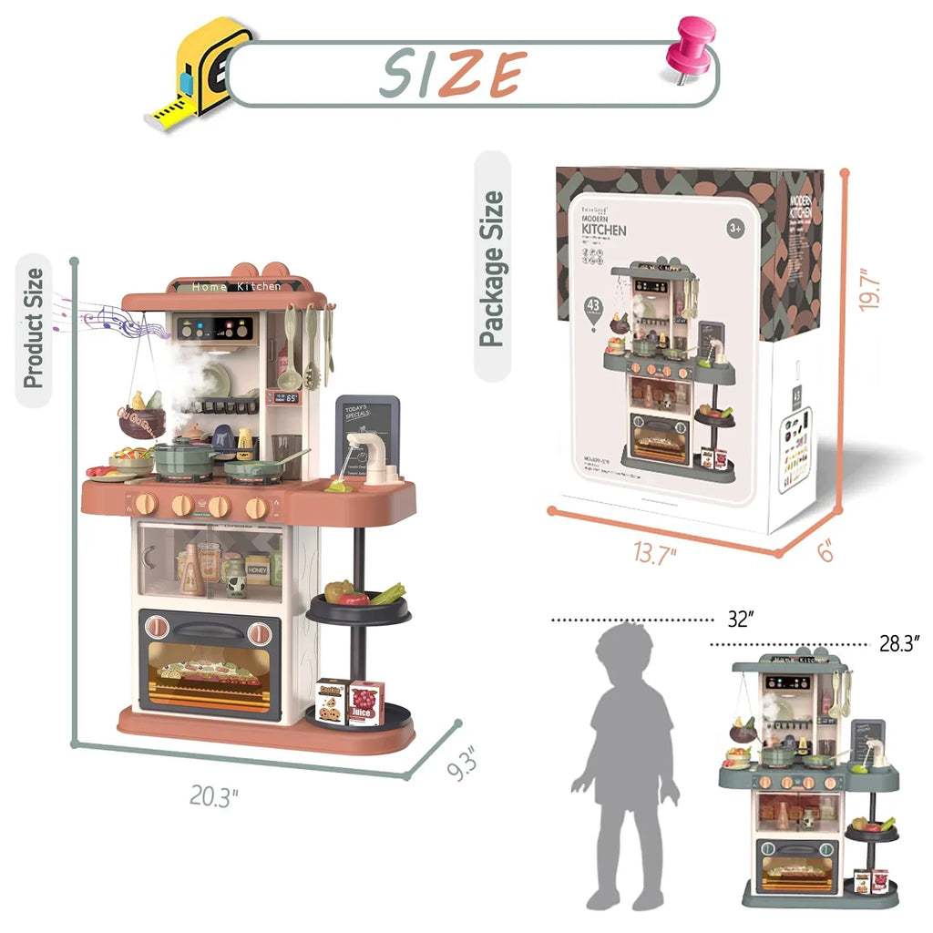 Set 43 of Girls Kitchen Kids Play Simulation Playset 28.3" Toy Pcs and Play Christmas Lights PayUSD Boys Sounds for Green Toys Kitchen Kids Spray with with Toddlers Realistic Birthday, Pretend for