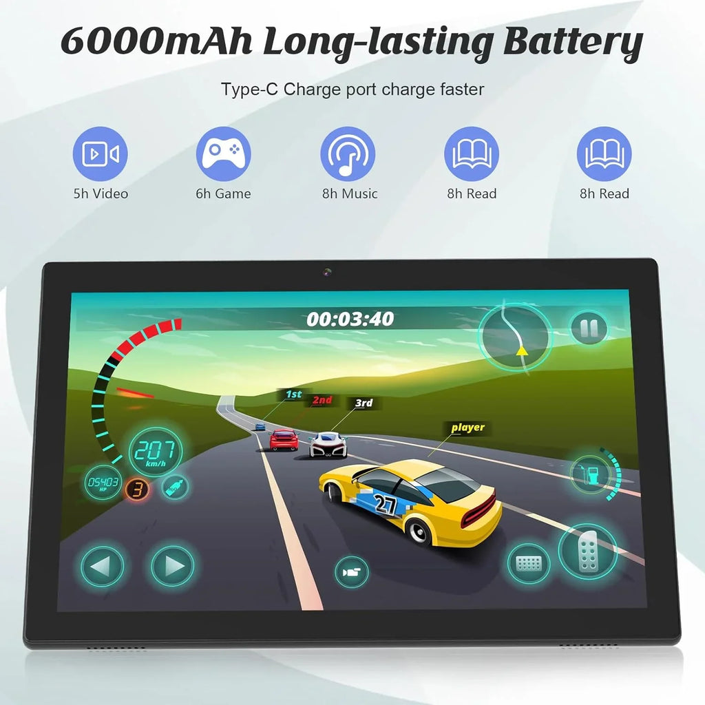 FHD Tablet, 8MP Keyboard/Mouse/Case/Stylus/Tempered Tablets, Quad-Core with Inch Dual 4GB RAM+64GB 1 1280*800 Tab 10" Tableta Newest 2 PC 6000mAh ROM Android Processor, Film, in Camera 11 Battery 10.1