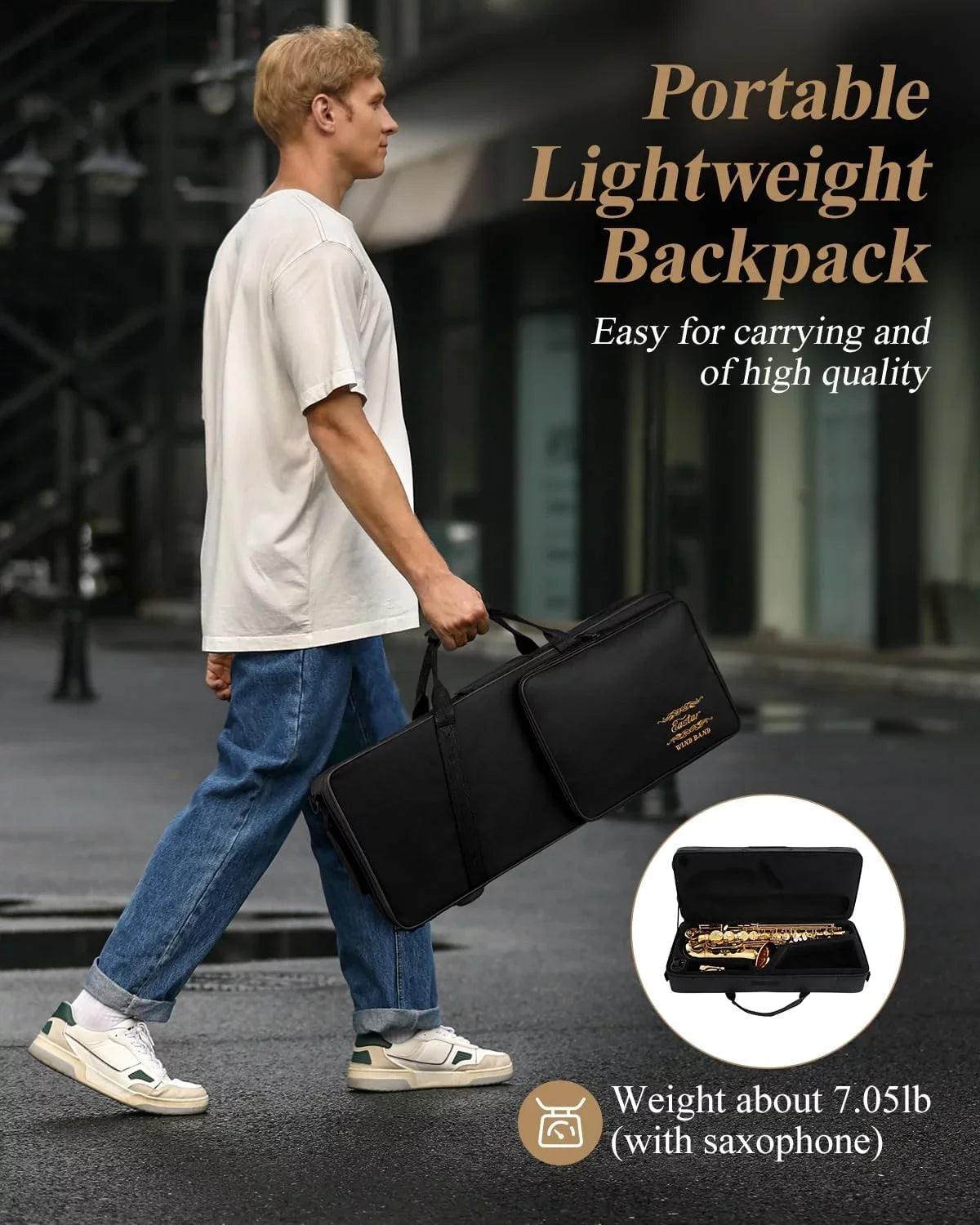 Saxophone Kit Orchestra Flat Instruments Gold Student Sax Stand AS-II Band Alto with Beginner Lacquer School Full Eastar E