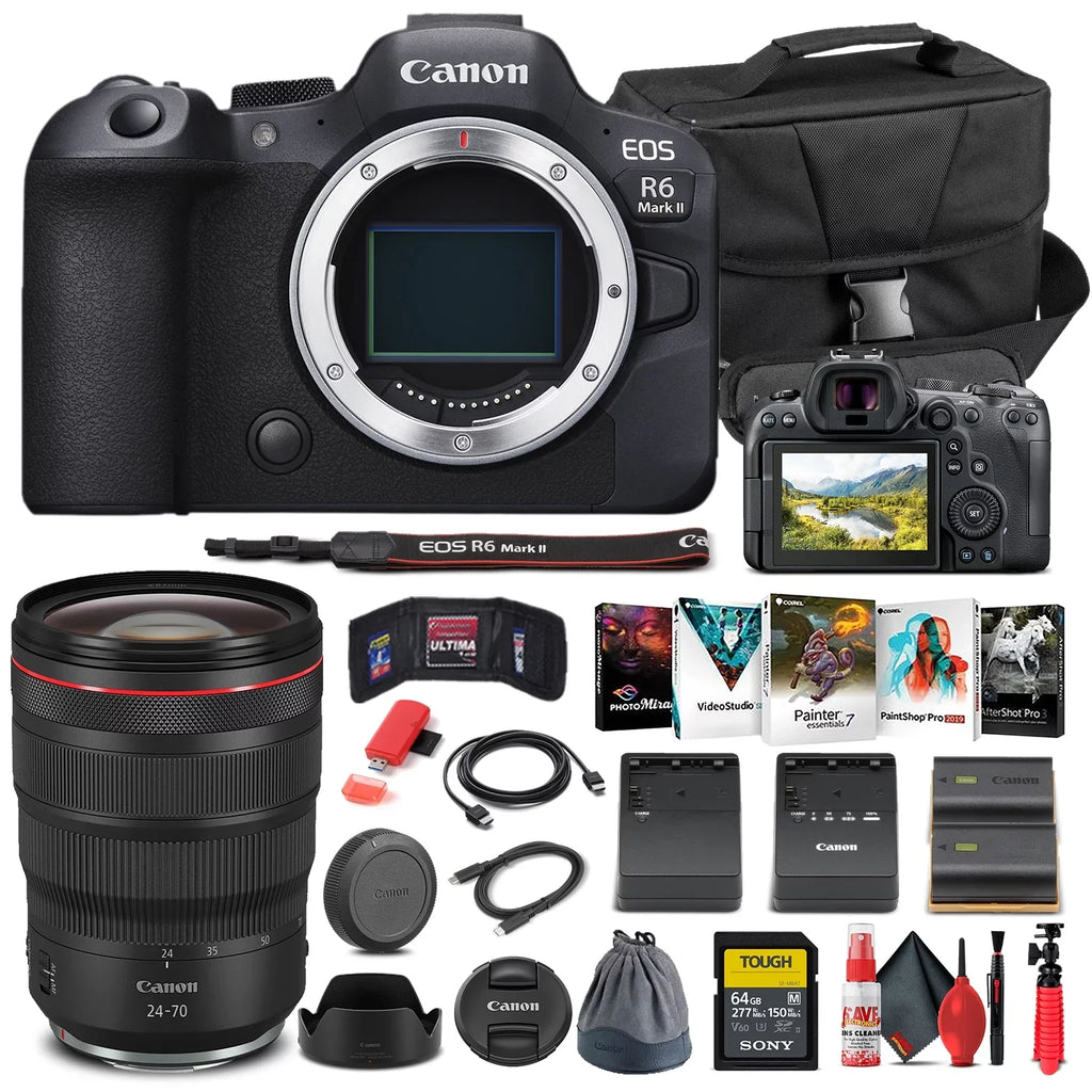 Card Case Software Battery + Card RF + LPE6 Mirrorless EOS 24-70mm Canon + Charger + + II R6 + Memory Canon Lens + Camera 64GB + (5666C002) Photo Corel Reader External More Mark