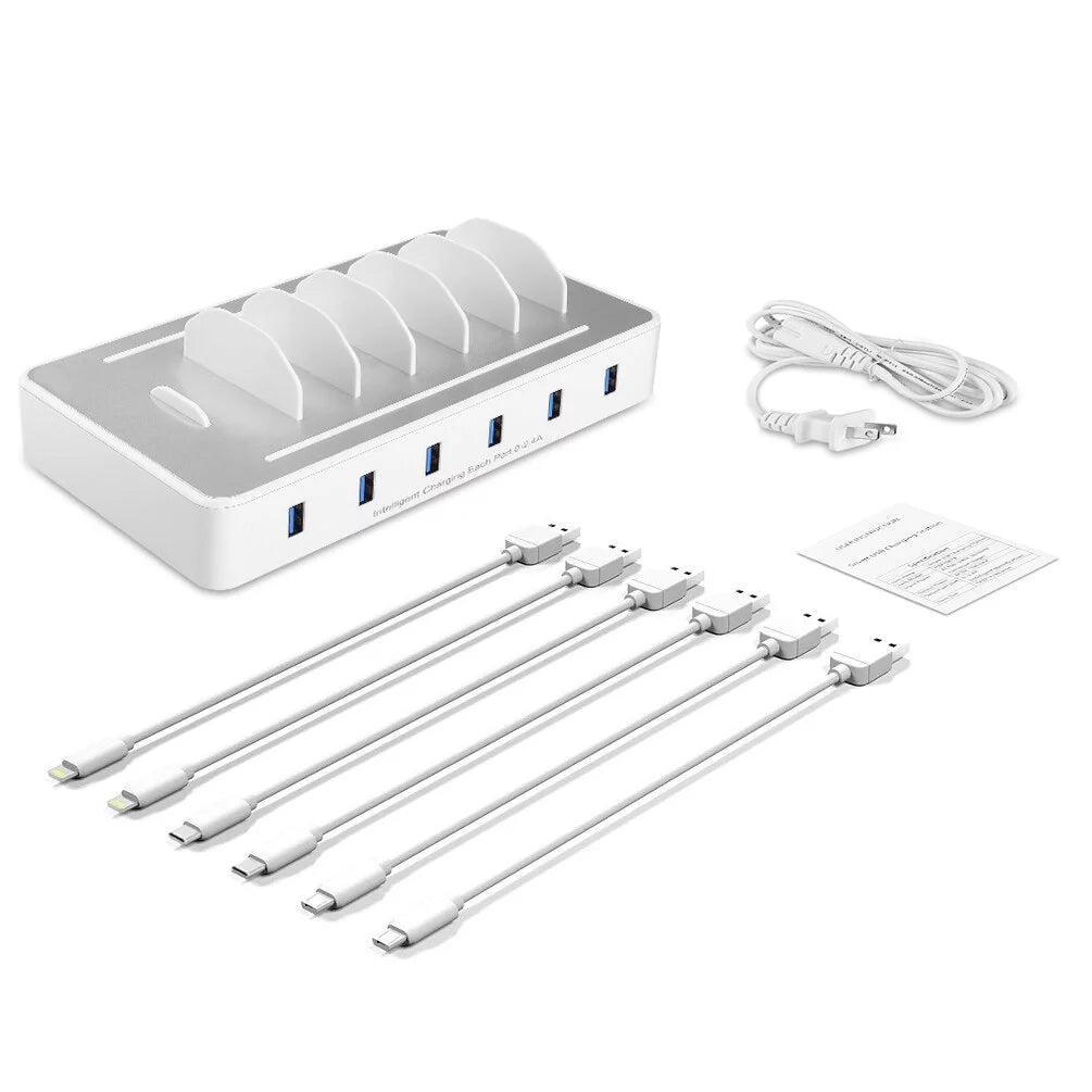 iPhone Organizer Multiple Charging Fast for for Apple, with USB Cell Android 6 Samsung, Dock Phone, Charging Phone Station USB Devices Ports -
