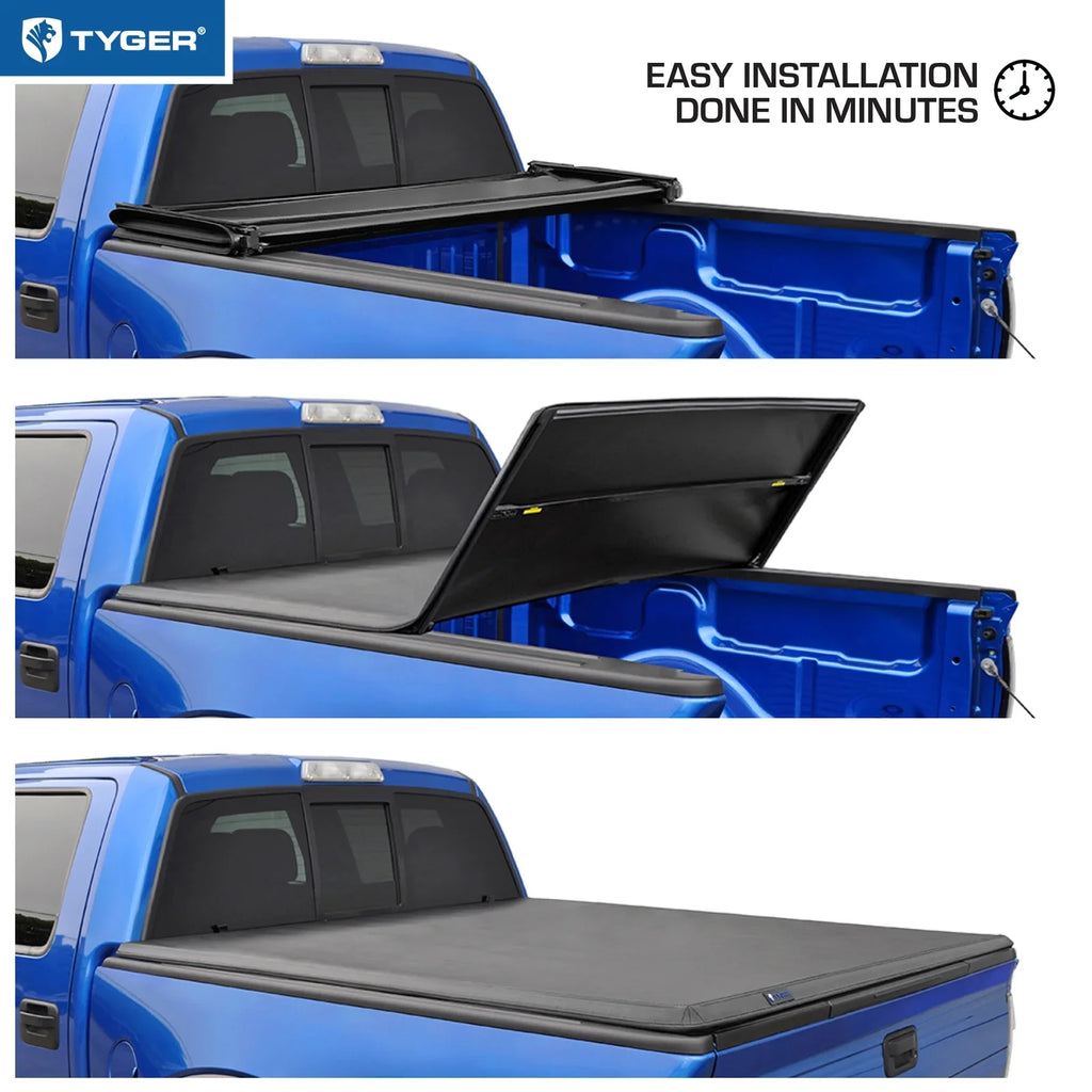 Auto Soft LD/Limited 2015-2019 1500; with Silverado 2014-2018 GMC / Cover 2500HD 3500HD; | Chevy 6'6" 2019 | Bed Vinyl Compatible T3 Tri-fold Tonneau TG-BC3C1007 Tyger Bed Sierra | Truck