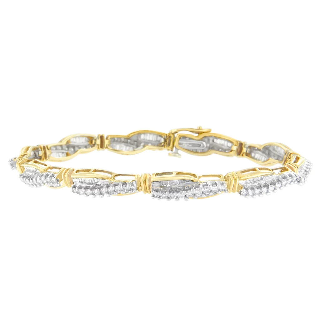 and 14K Round 3 Baguette Gold Love Bracelet Yellow Diamond Cut Winding (H-I,SI1-SI2) CTTW