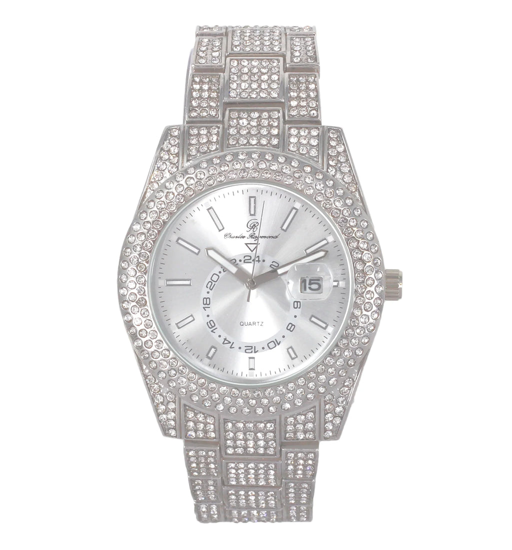 with Necklace with Matching on Zig Sets and Rolly Blinged ZZ Zag Charles Sets - Ice Trim Blast! Hop Out Necklace Hip Band Looks Out - Raymond Out Wristwatch Iced Bling'ed Silver