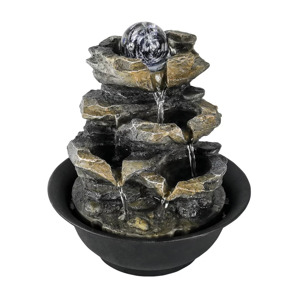 High 8.3-inch Tabletop Water Lights and LED Cascading 4-Tier Rock with Decor Fountain Falls for Office Home