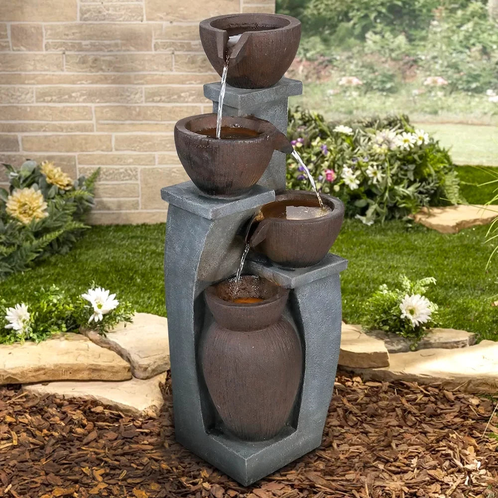 '- for Porch, Light Outdoor Patio, Fountain Backyard Fountains 4-Tier and Home Garden Outdoor Willwolf Garden, LED with 32.8''H Art Modern Decor Deck,