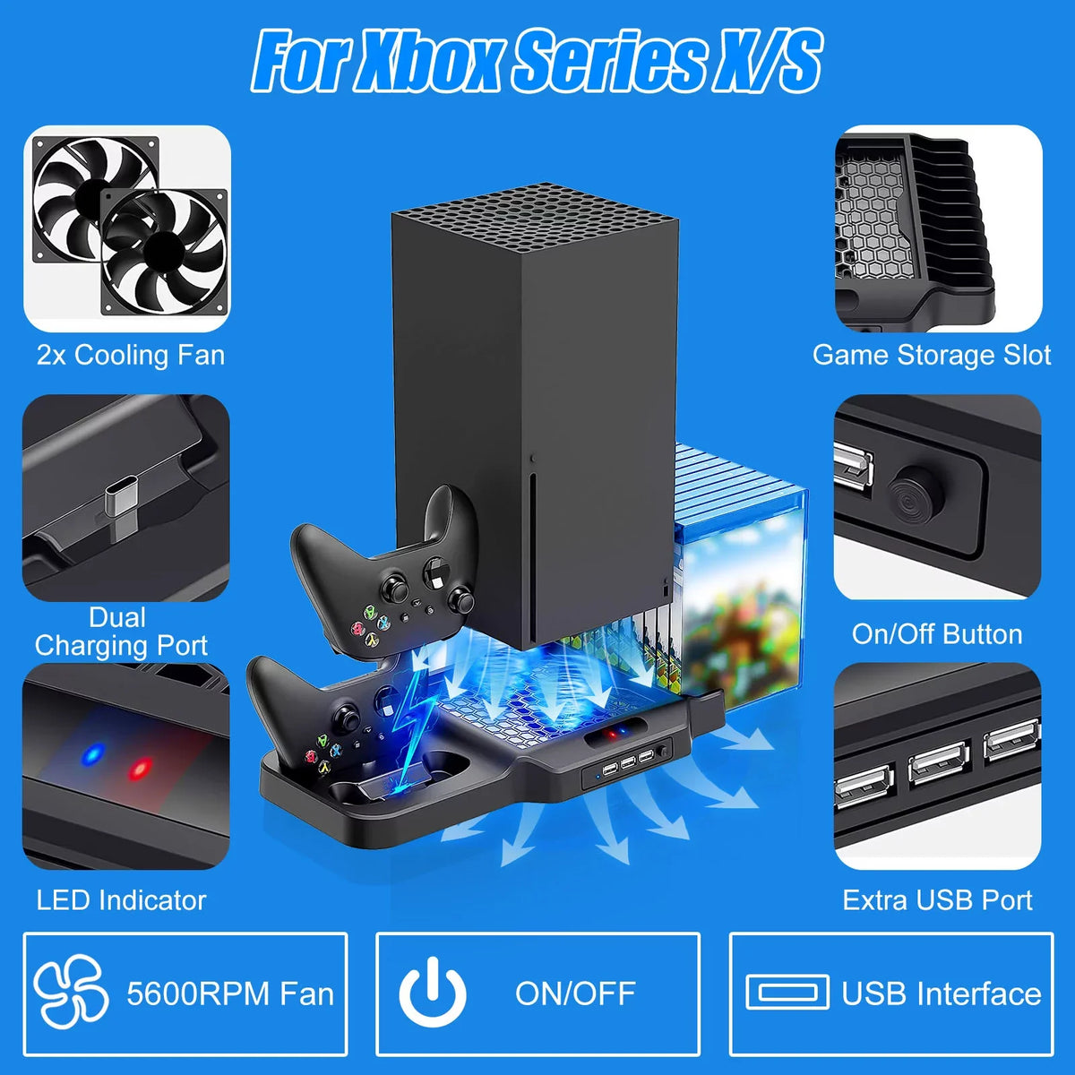 Station Controller S/X Xbox Stand Ports, EEEkit Slots X/S 2 Fit with for Fans, Charging Series Dock USB Dual 3 Cooling Fast Game Xbox Series Vertical Fit 11 Disc with for