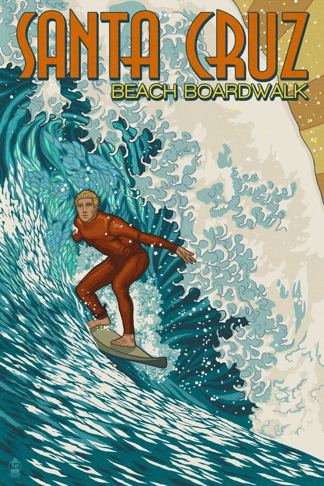 Cruz, Santa Piece Family, 500 USA) (19x27 and Jigsaw Puzzle Stylized in California, Surfer Made Premium for inches, Adults