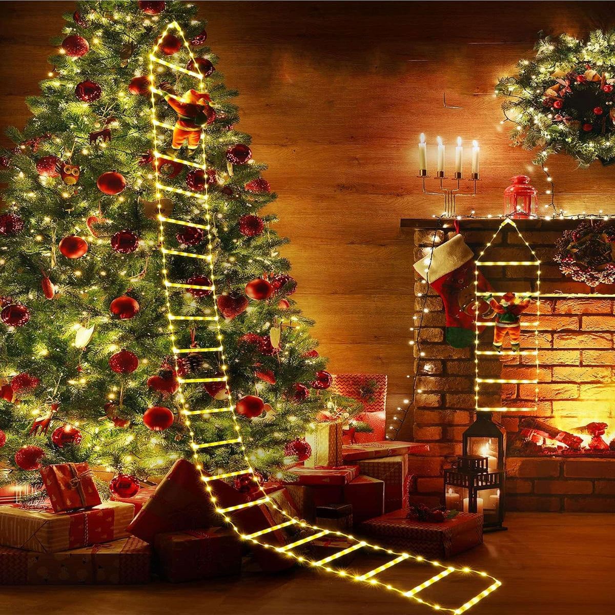Wall 10.5 with Waterroof Xmas Tree Garden Lights Xmas for Home Christmas Climbling Led Decor Roof ft Outdoor Lights Lava Santa Porch Lights Ladder Claus
