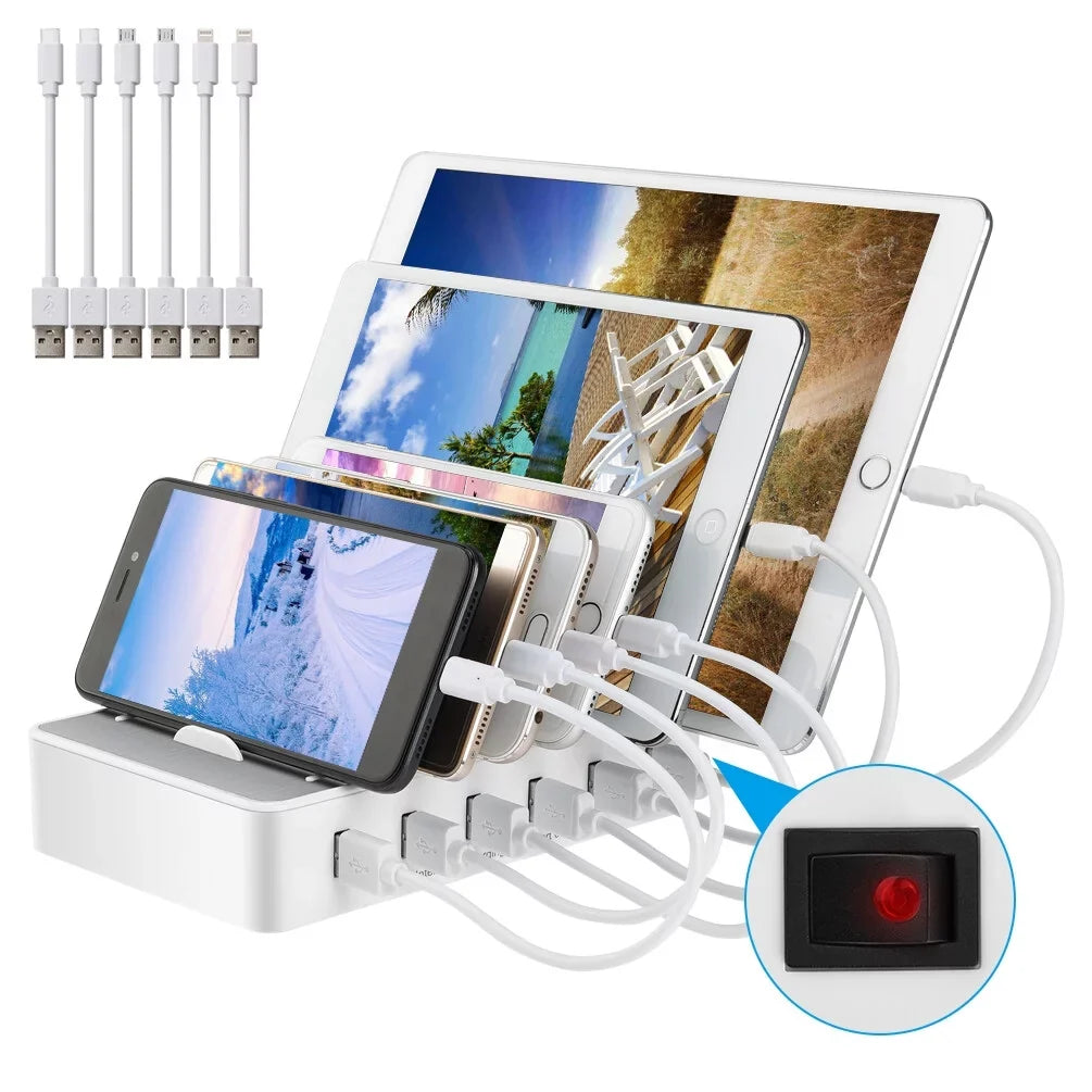 iPhone Organizer Multiple Charging Fast for for Apple, with USB Cell Android 6 Samsung, Dock Phone, Charging Phone Station USB Devices Ports -
