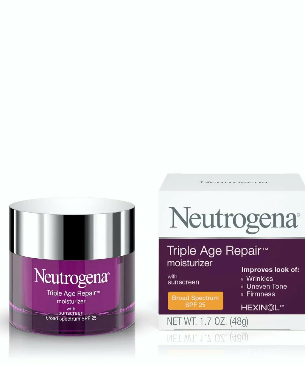 of Sunscreen, Repair Facial SPF Tone, Evens oz Triple 2 Skin Wrinkles, with Firms Moisturizer Age and 25 Vitamin help Pack 1.7 look Anti-Wrinkle C Smooth Daily Neutrogena Skin,