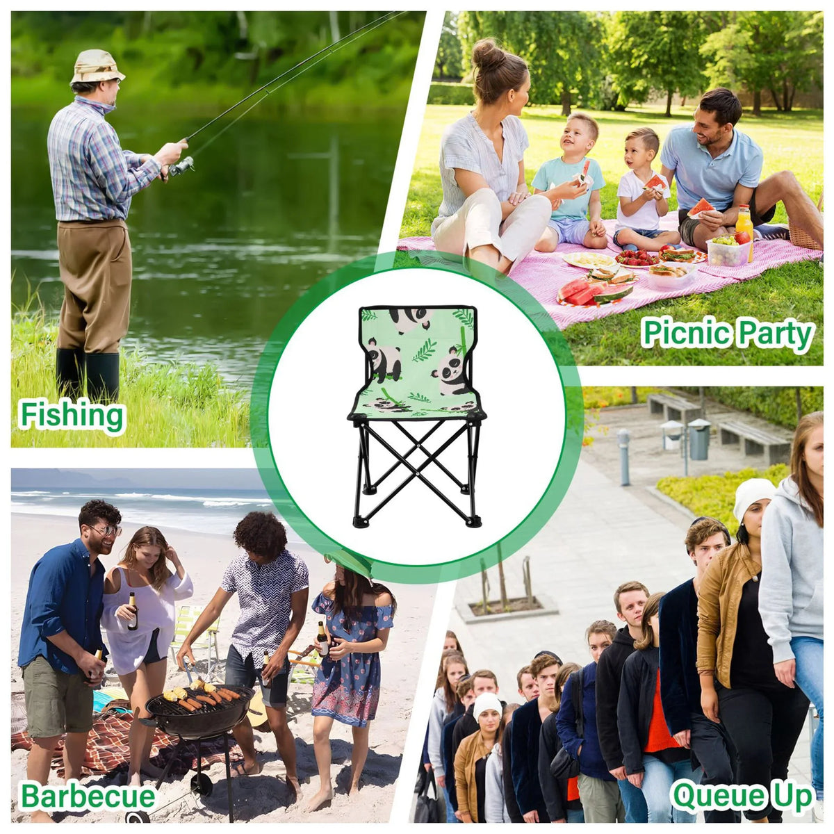 Cartoon Carry 220LBS Fishing Chair Chair Bamboos Bag Support Camping and Portable Panda Lawn with Chair Outdoor to Beach Chair Folding