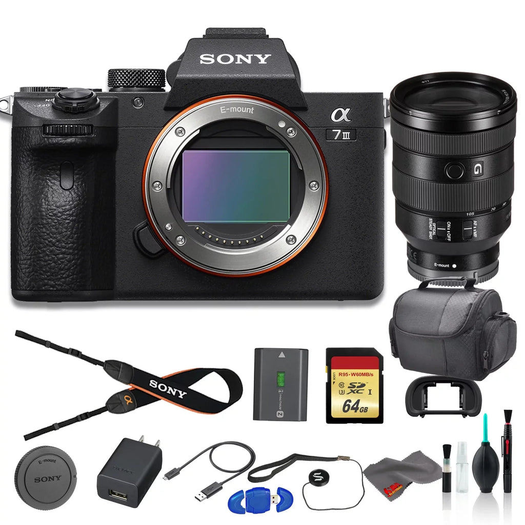 Bag, More a7 III 64GB Lens, Memory Bundle Sony Camera Digital FE - Sony and Mirrorless 24-105mm With Card Reader f/4 Memory Card, Alpha