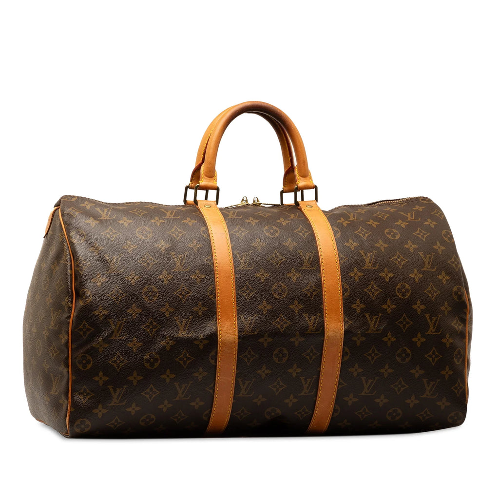 Travel Vuitton Keepall Unisex Brown WeekenderBag (Good) 50 Pre-Owned Bag Monogram Canvas Louis Authenticated
