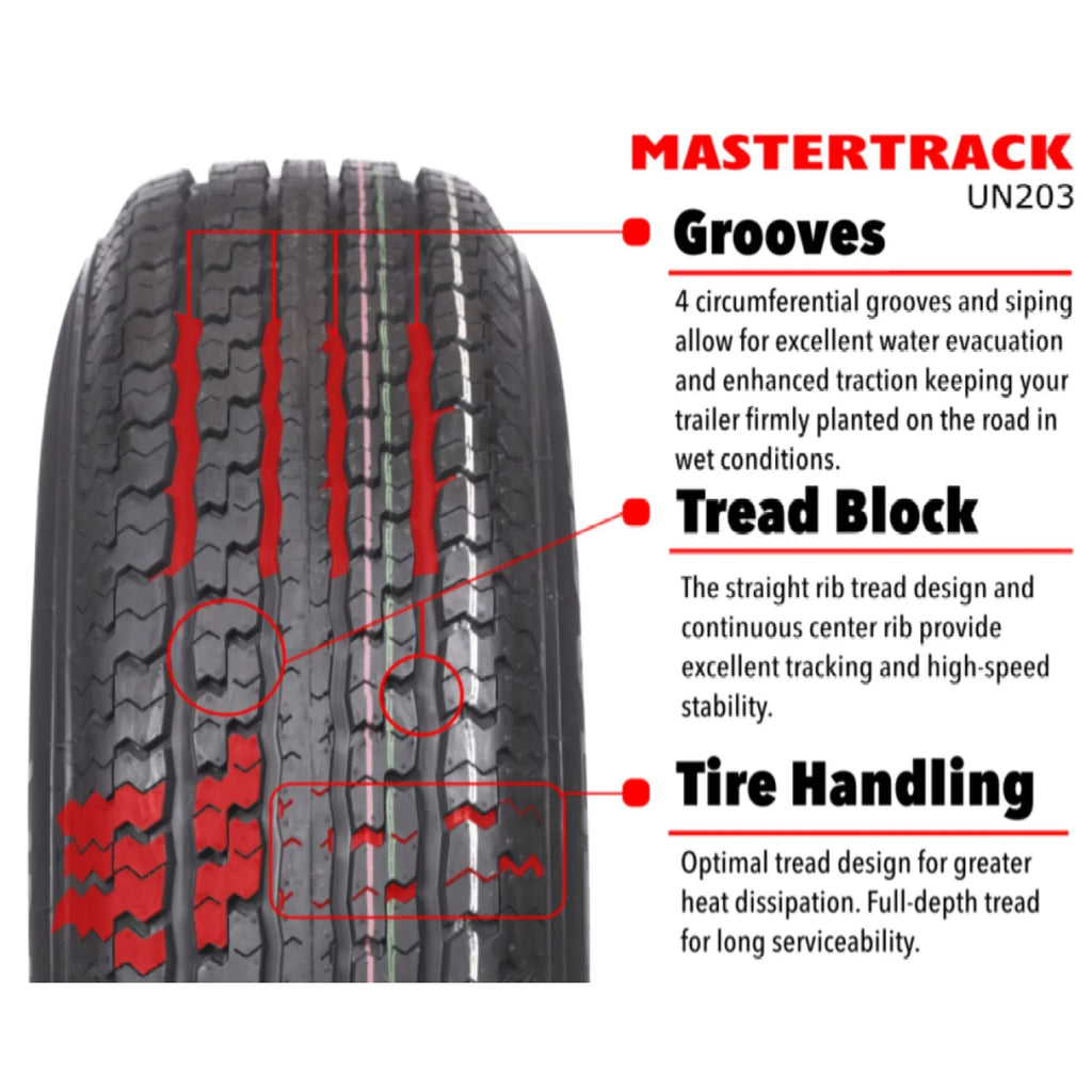 Trailer 105M 8 Tire 205/75/14 Load Range UN203 Ply Mastertrack D (Tire ST205/75R14 205/75R14 Radial ST Only) -