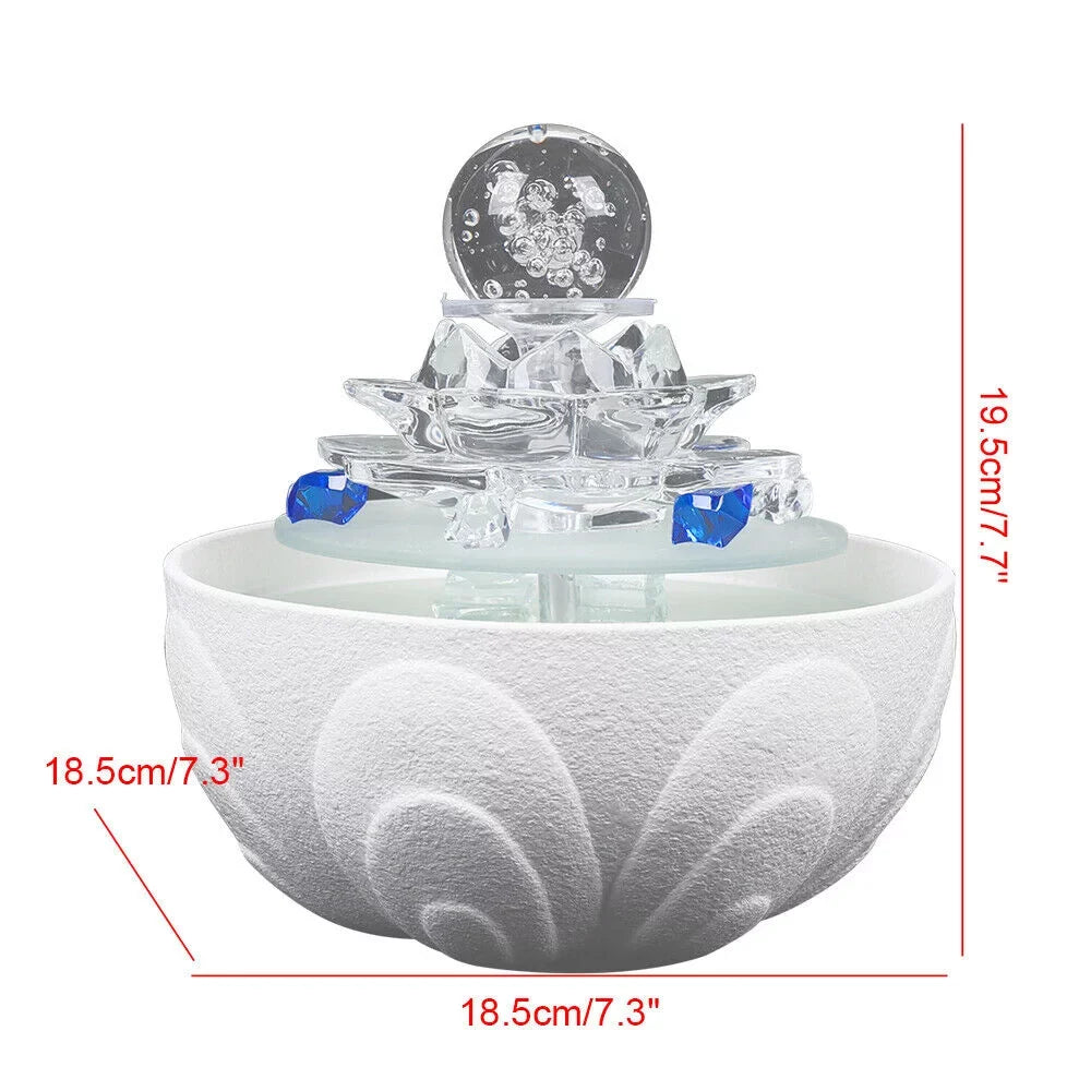 Fountain, White Tabletop Waterfall Lotus Office Fountain Water Decor Crystal Desktop Flowing Ornament Desktop Water Fountain Teahouse