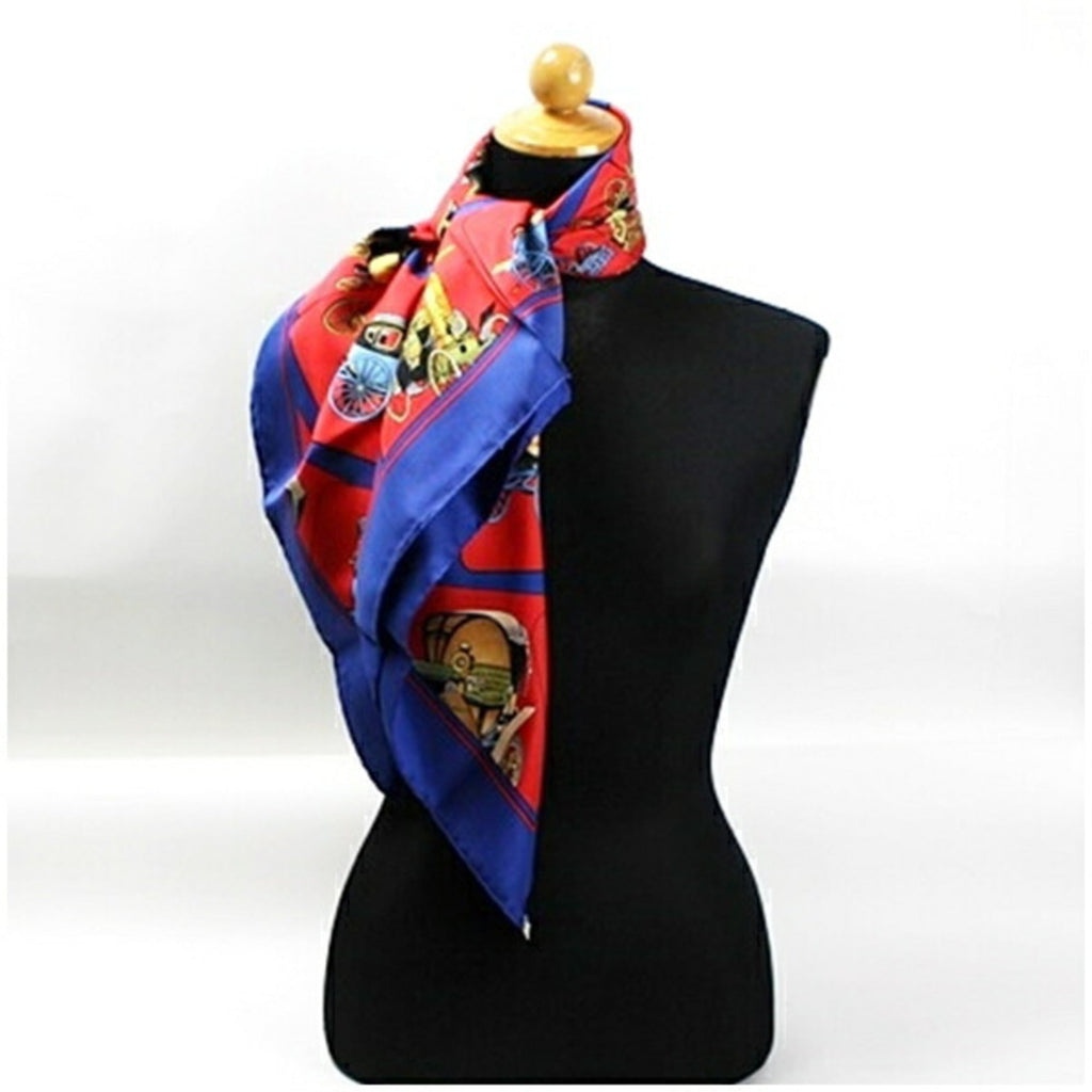Scarf Pre-Owned x Women's Silk HERMES Blue Carriage) CARROSSERIE (Spiral (Good) Hermes Muffler Red
