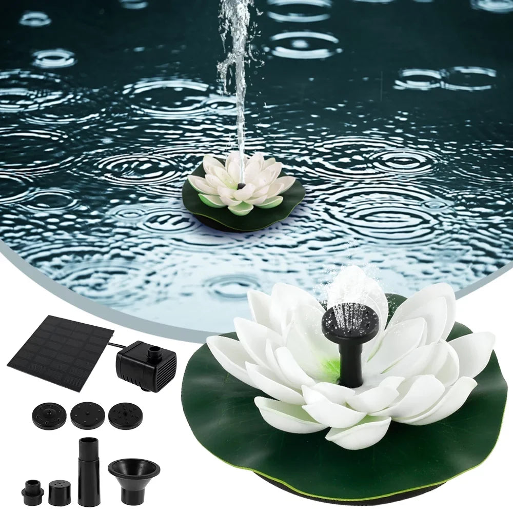 Decor Fountain(White) Solar-powered Waterproof Pond Lily Fish Lamp Lotus HOTBEST Bird Novel Bath Lotus Fountain Garden Fountain Water