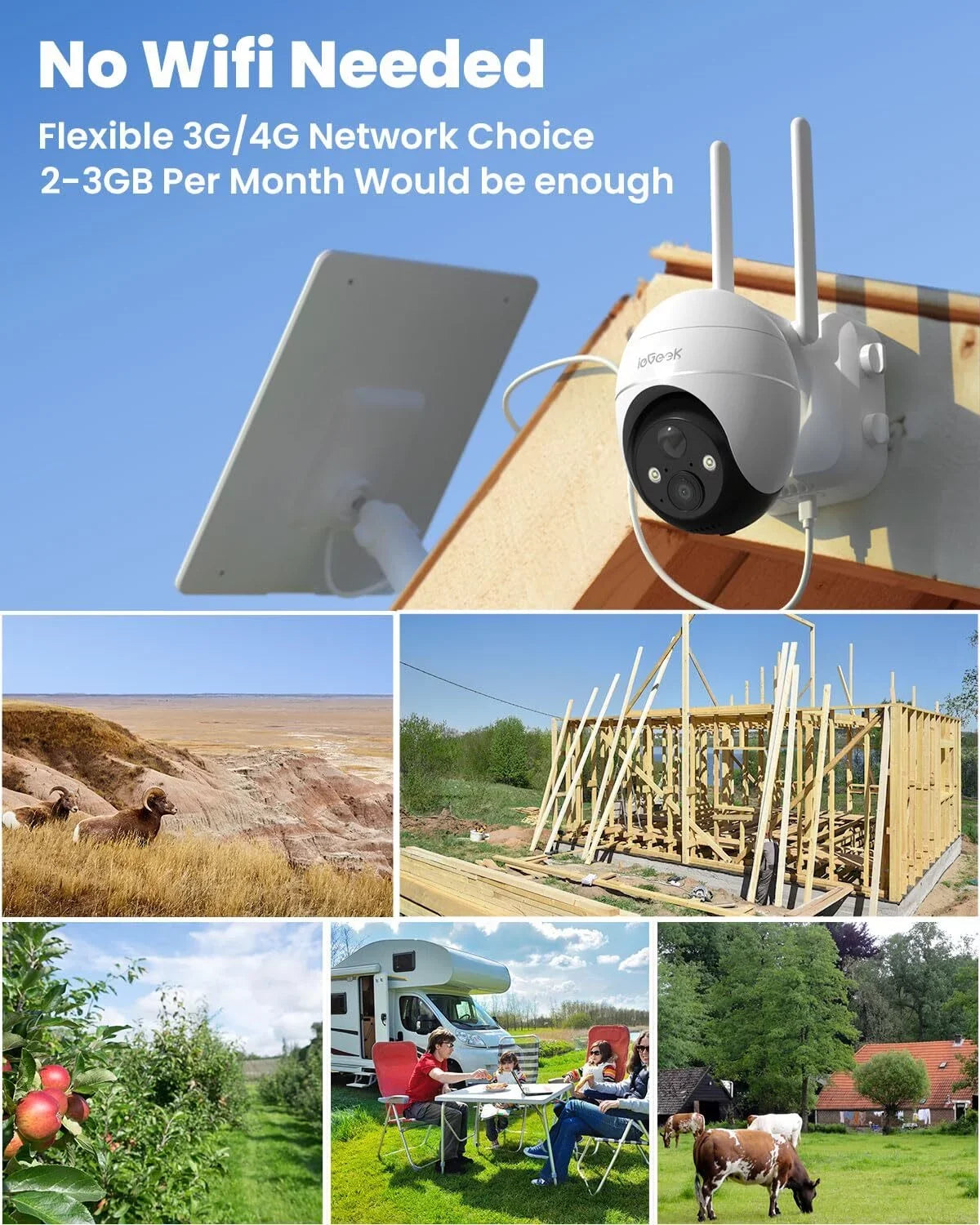 Solar Camera WiFi No LTE QHD, Security Surveillance Included Vision, 2K Card Camera, Night SD 360° Cellular SIM&64GB Powered, Color 3G/4G PTZ, Outdoor, Wireless,