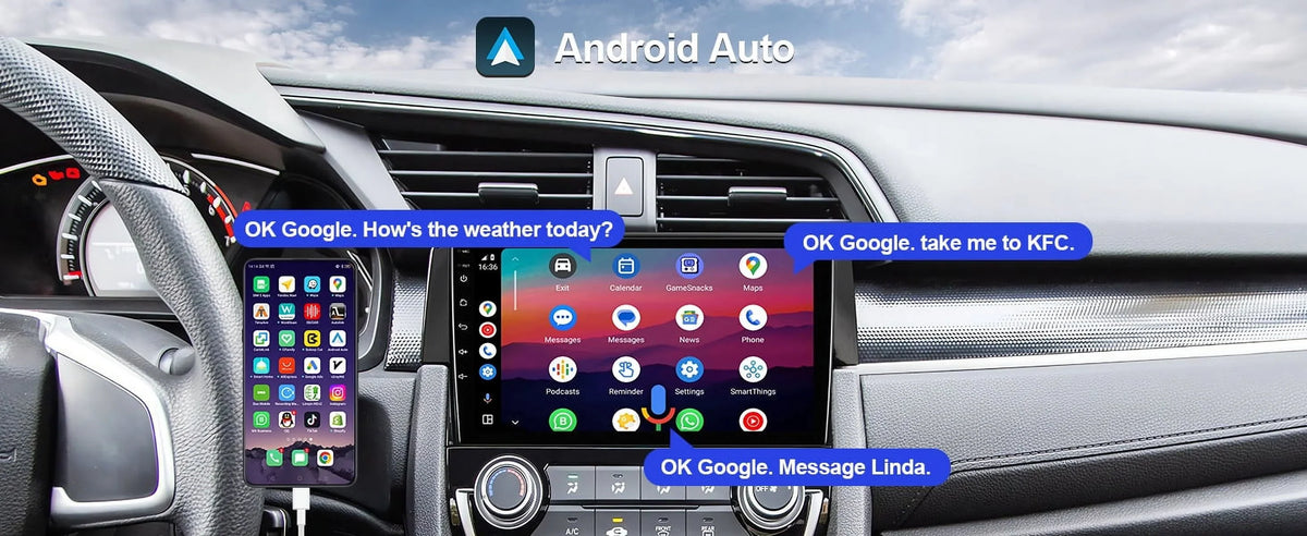 Android Carplay/Android Din Radio with Honda Double Inch 2016-2020 Civic for Wireless Car SWC Built-in Auto Backup Camera 9 6+128G Touchscreen 12 Stereo AUX-in
