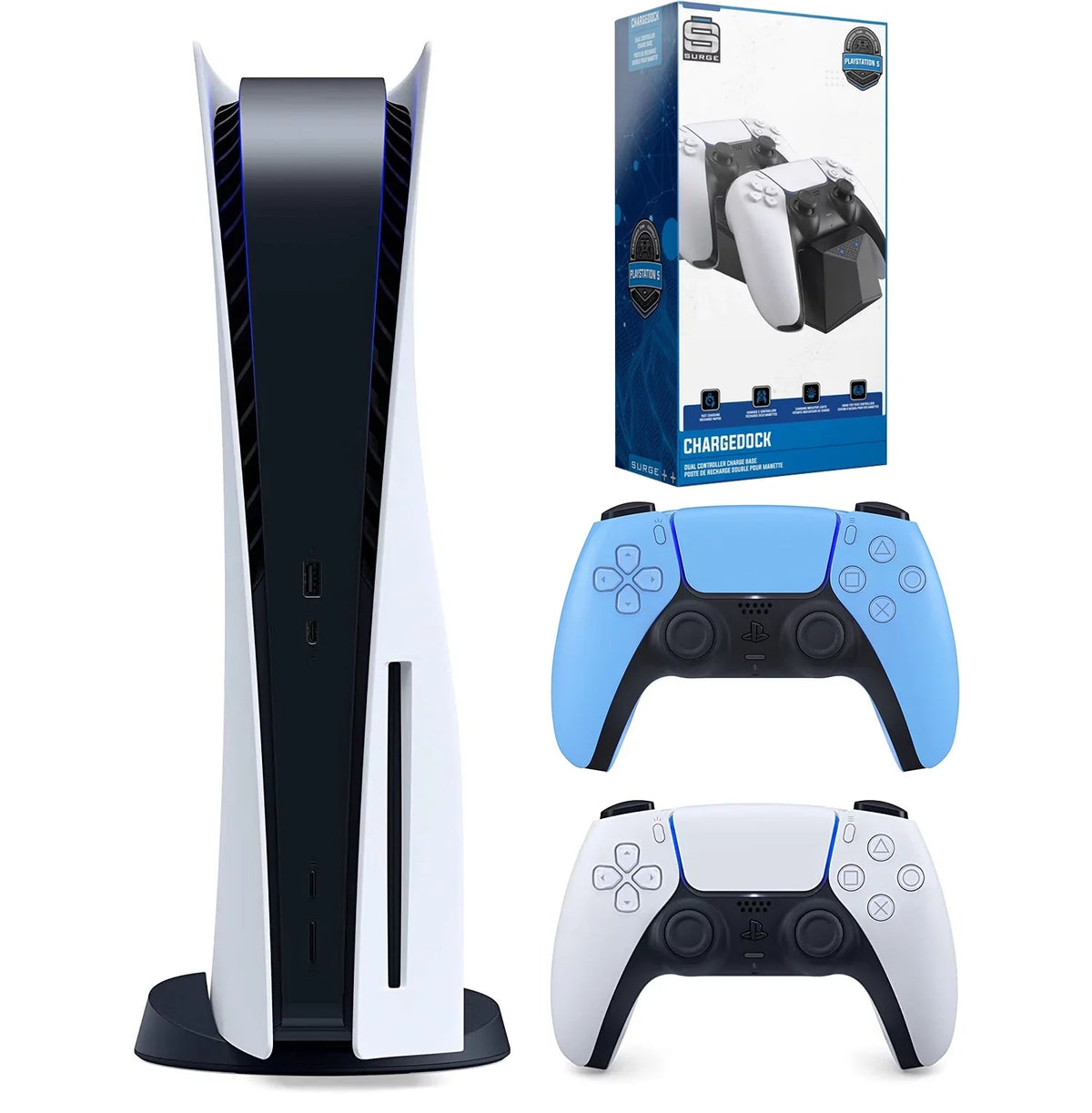 (Sony - PS5 Controller Version Sony Blue Dual Extra Disc) 5 Station with Bundle Playstation Charging and Starlight Disc