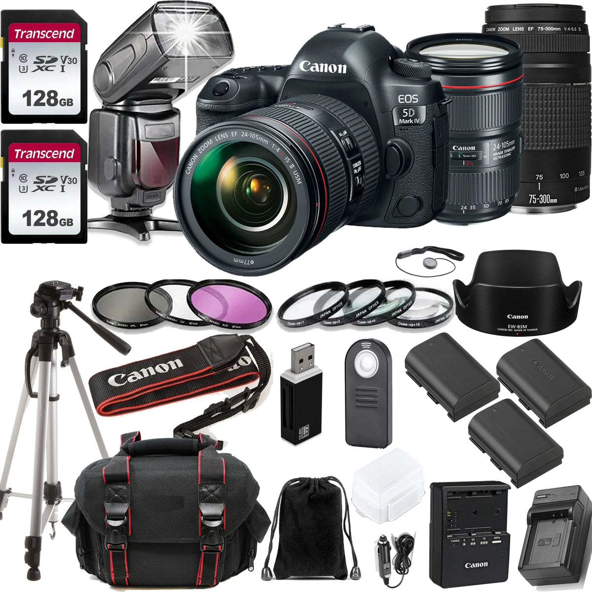 '+ Lens L USM Mark is Canon w/EF Kit Professional Transcend EOS EF Cards DSLR III 128GB f/4-5.6 F/4 24-105MM Canon IV 75-300mm Lens 2pc Camera Memory II 5D Zoom + +