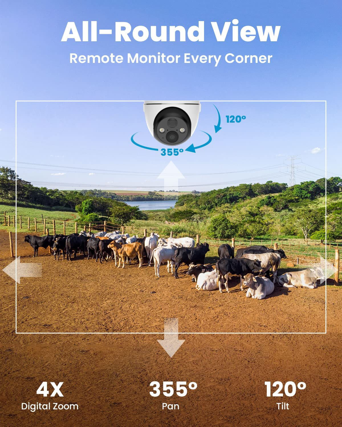 Solar Camera WiFi No LTE QHD, Security Surveillance Included Vision, 2K Card Camera, Night SD 360° Cellular SIM&64GB Powered, Color 3G/4G PTZ, Outdoor, Wireless,