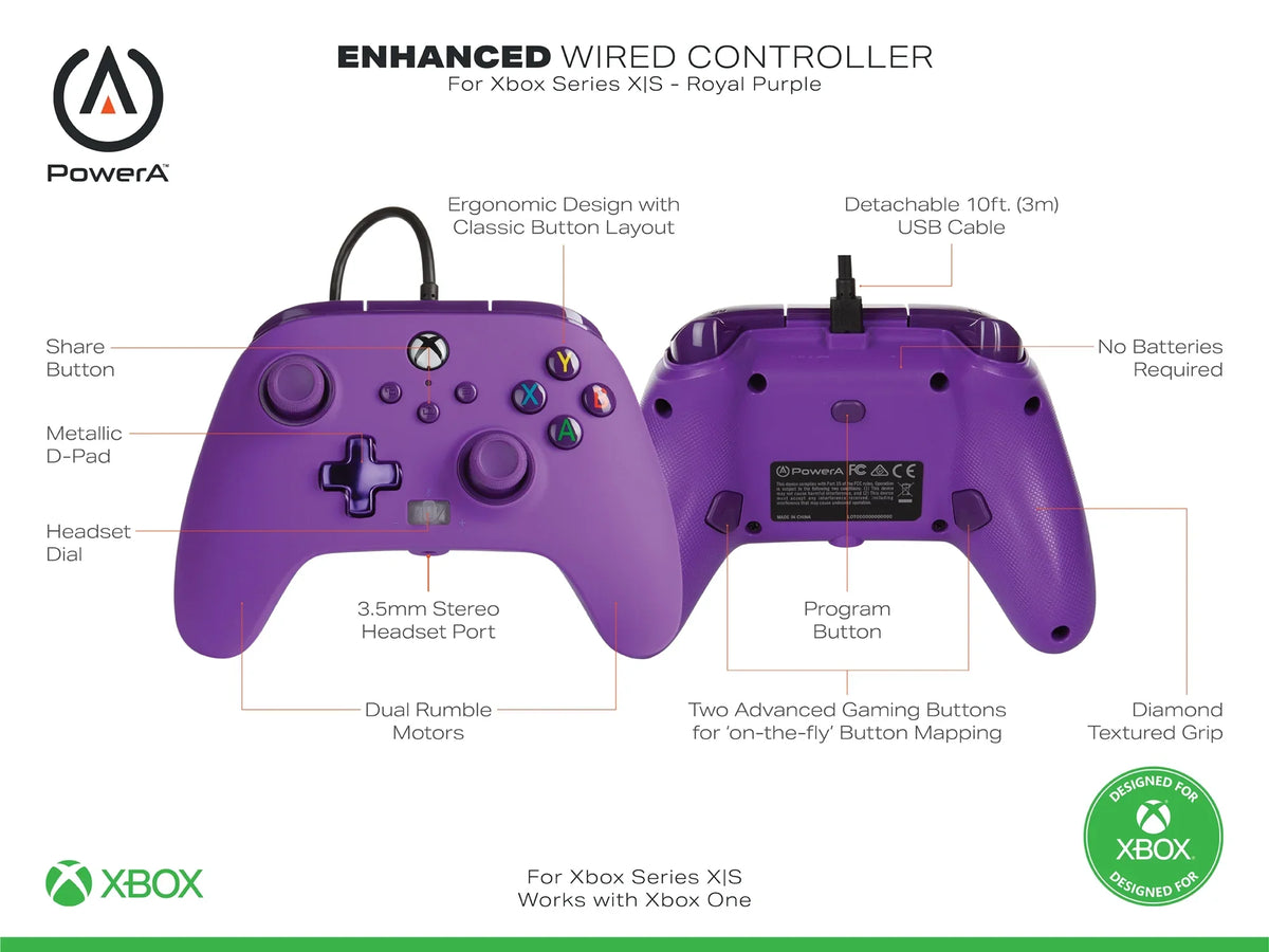 Royal Series PowerA Purple Enhanced Wired Controller X|S for Xbox -