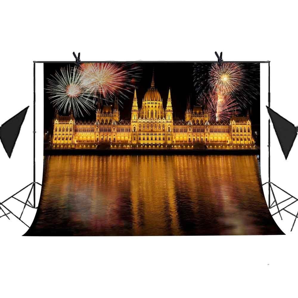 The Background 7x5ft Bloom Castle Illuminate Background Lights Studio Booth of Props Night City Water View Photo The Fireworks MOHome River Party Backdrop