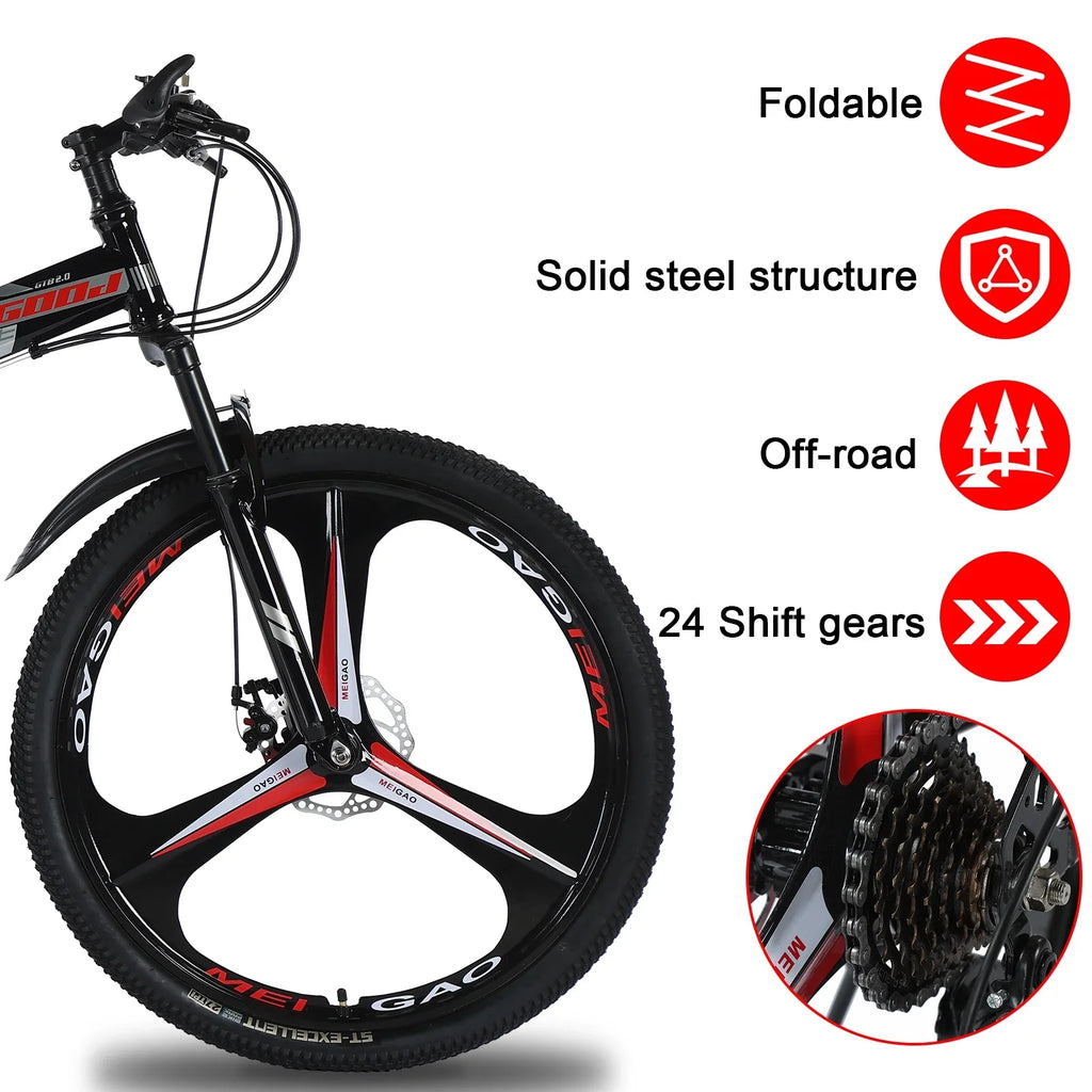 High Adult 26 Inch Foldable JSTUOKE Frame, Speeds MTB Disc Cycling Mountain Men Bicycles Steel Drivetrain Women with Carbon Bikes, Brakes, Double for 24