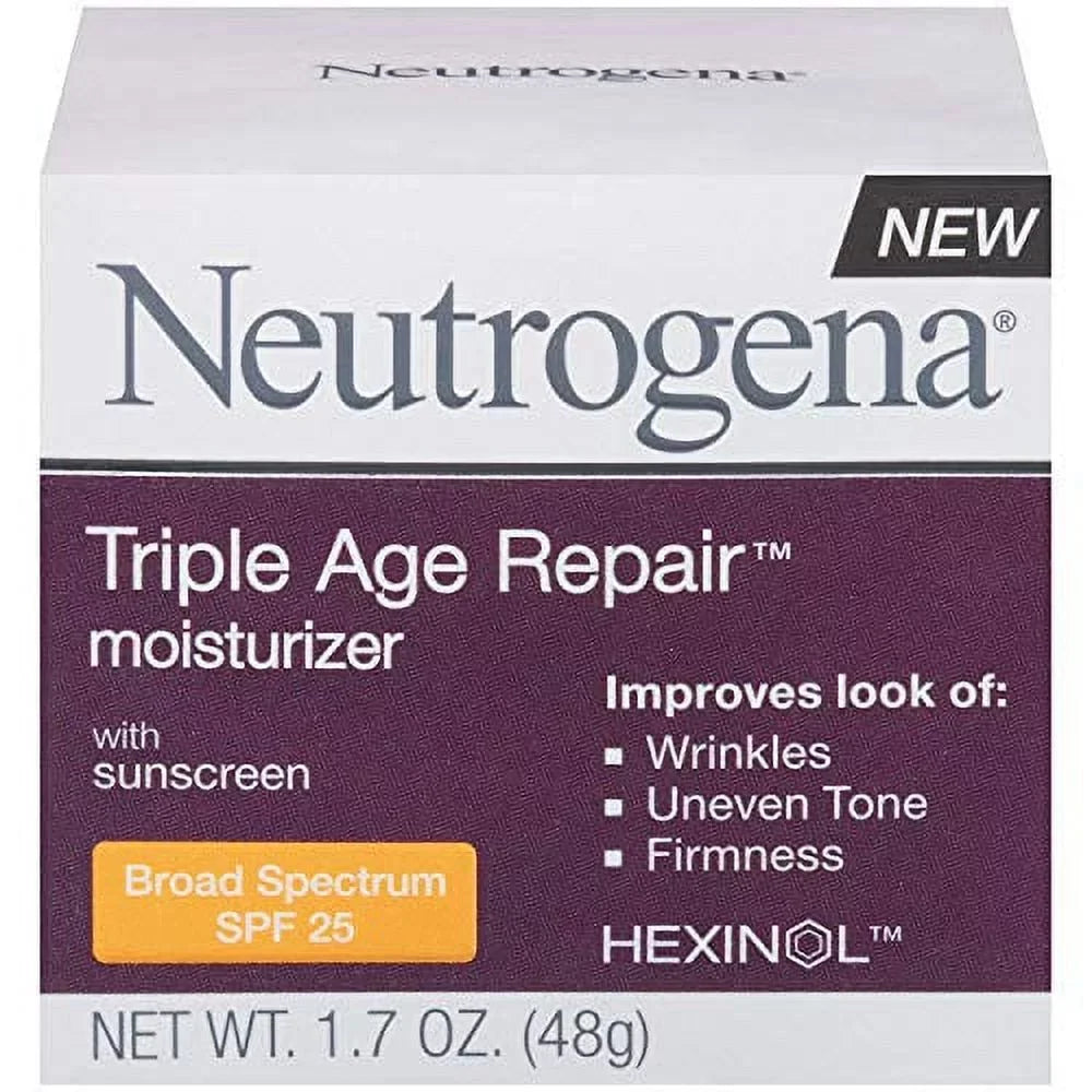 of Sunscreen, Repair Facial SPF Tone, Evens oz Triple 2 Skin Wrinkles, with Firms Moisturizer Age and 25 Vitamin help Pack 1.7 look Anti-Wrinkle C Smooth Daily Neutrogena Skin,