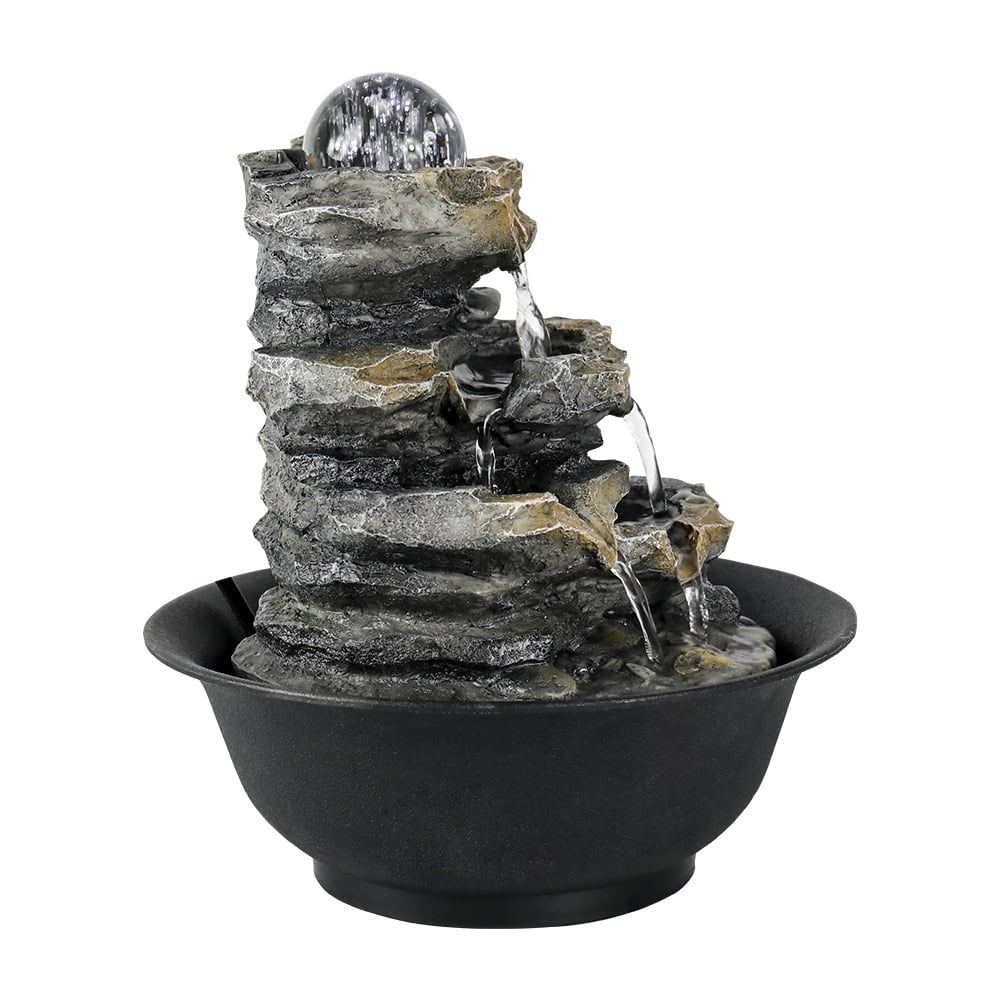 High 8.3-inch Tabletop Water Lights and LED Cascading 4-Tier Rock with Decor Fountain Falls for Office Home
