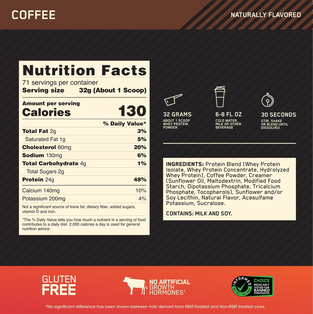 Powder, Servings 100% 71 Nutrition, Whey 5 Coffee, Protein Optimum lb, Gold Standard