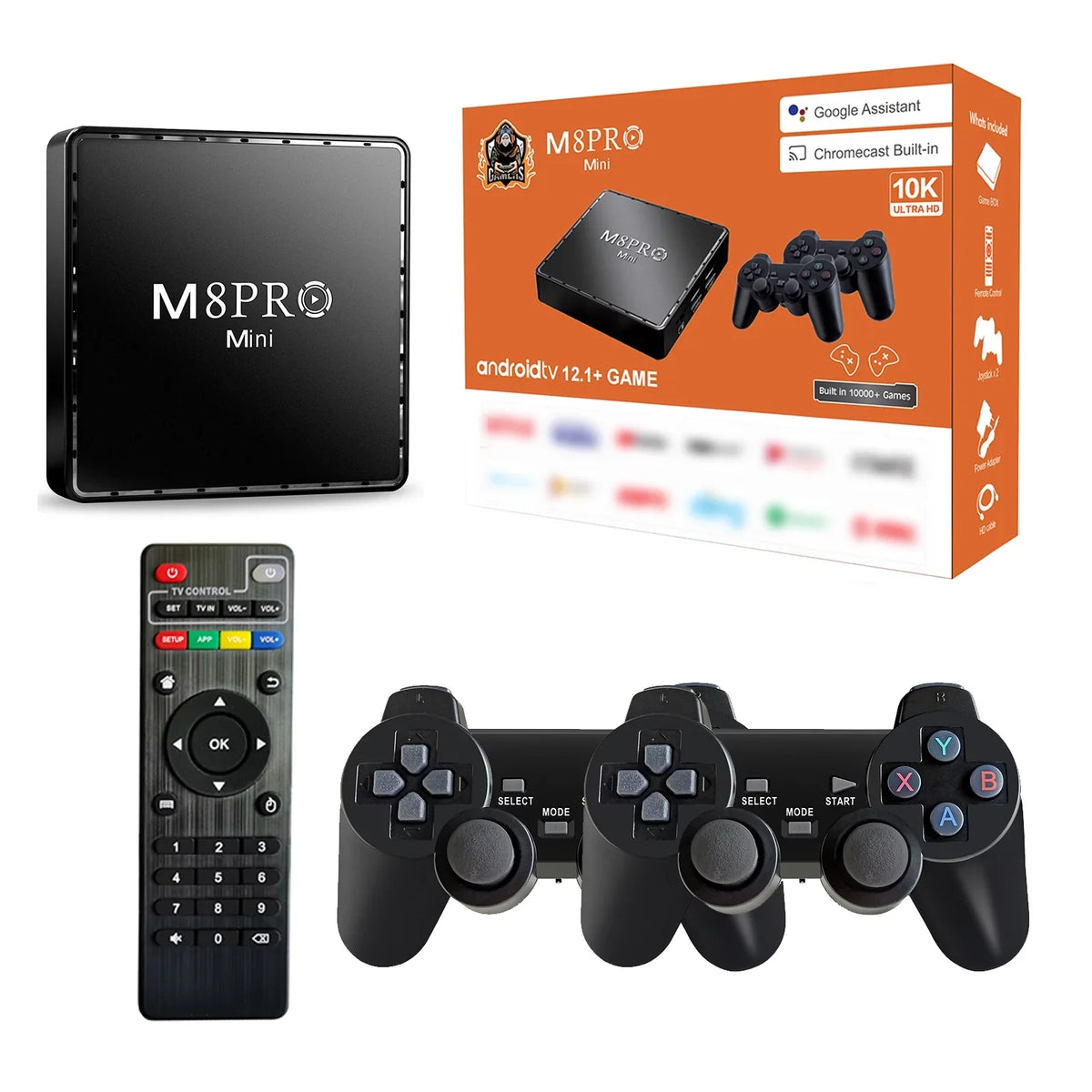 Retor 100M TV Game Pro with Game 10000+ Box Box System Game Wireless M8 TV and Dual Controllers Mini 4K Android