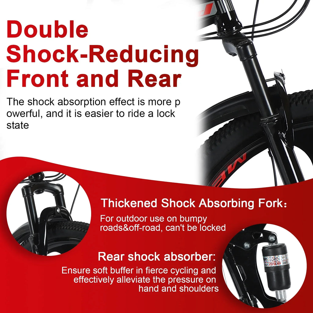 High Adult 26 Inch Foldable JSTUOKE Frame, Speeds MTB Disc Cycling Mountain Men Bicycles Steel Drivetrain Women with Carbon Bikes, Brakes, Double for 24